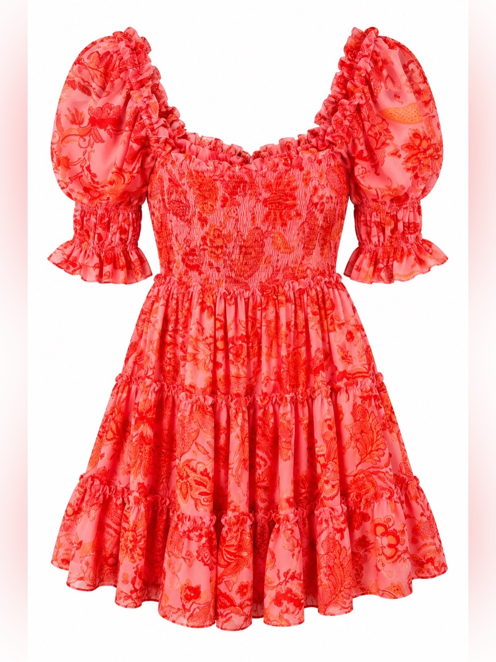 Cinq à Sept Jacky Smocked Puff Sleeve Mini Dress Pink Orange Size 2